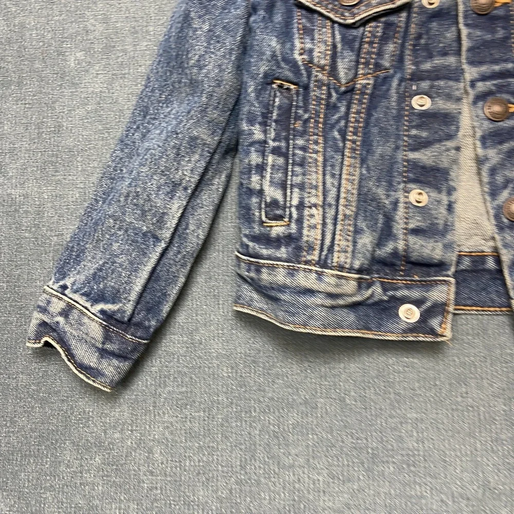 Levi's Trucker Jacket Girls 4XS Blue Denim Chest Pockets Button Front Collared